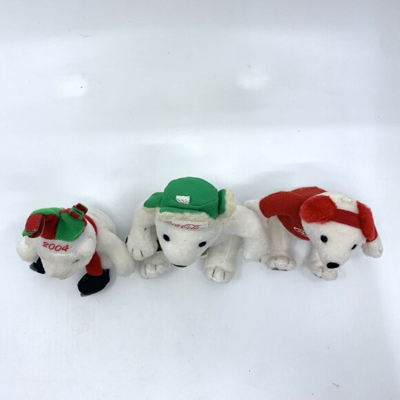 3 2004 Coca-Cola McDonalds Mini Plush Polar Bears 3-4" Christmas Ear Muffs Vtg - Picture 8 of 12